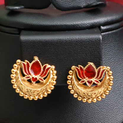 Ruby Lotus Temple Choker Set with Earrings