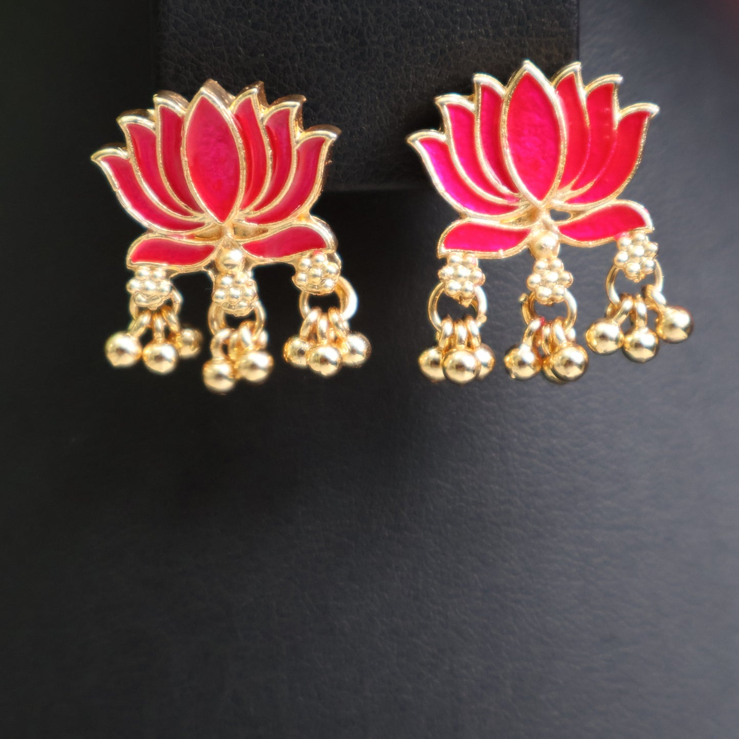 Pink Lotus Temple Choker Set with Earrings