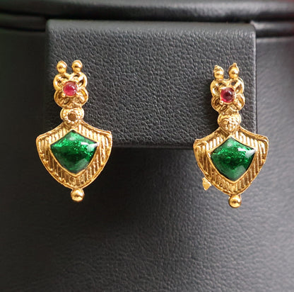 Emerald Ruby Antique Gold Statement Choker Necklace Set