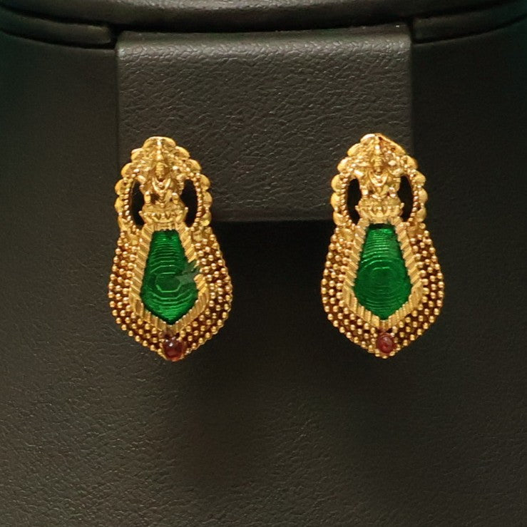 Antique Green Kemp Stone Lakshmi Haram Set with Statement Pendant