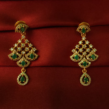 Emerald Green Stone Bridal Necklace Set with Diamond Finish