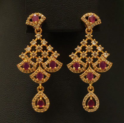 Ruby Red Stone Bridal Necklace Set with Diamond Finish