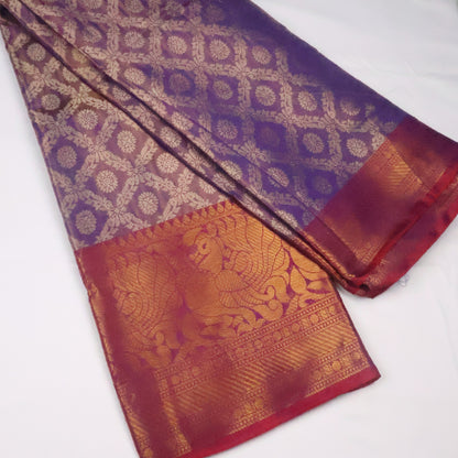 Purple Brocade Silk Saree with Antique Gold Zari Border & Rich Copper Brocade Pallu